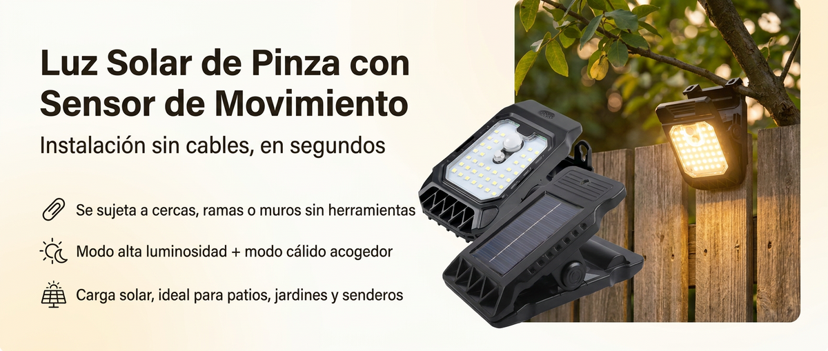 Banner ancho Luz Solar de Pinza - beneficios e instalacion