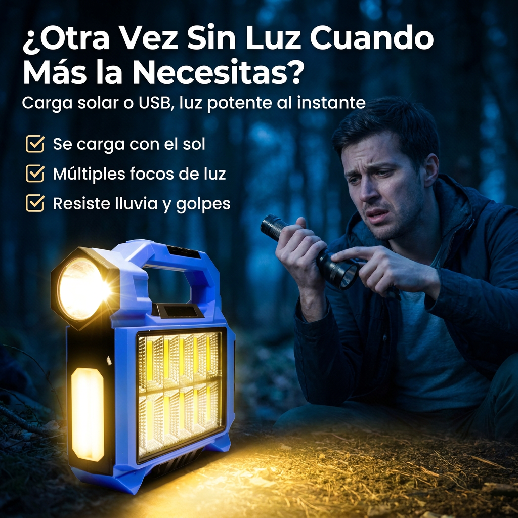 Linterna LED solar 3en1 - sin luz cuando más la necesitas