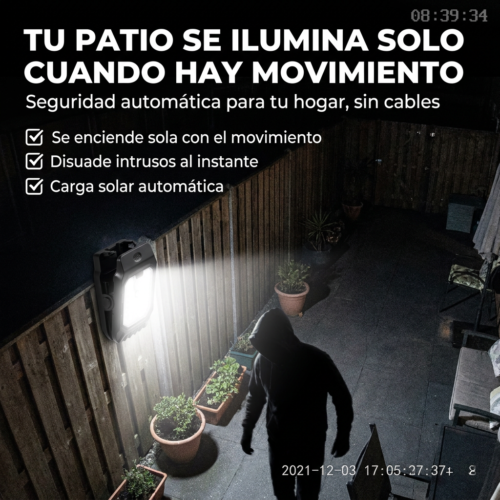 Luz solar de pinza con sensor - patio se ilumina solo con movimiento